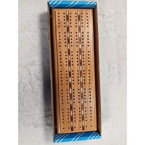 Vintage Cribbage Board Box Oak Wood Expressions USA Hinged Pegs & Cards Storage